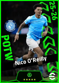 Nico O'Reilly eFootball 2026 player card, 93 OVR AMF