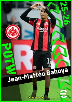 Jean-Mattéo Bahoya eFootball 2026 player card, 93 OVR LWF
