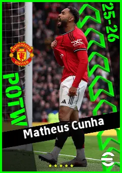 Matheus Cunha eFootball 2026 player card, 96 OVR LMF