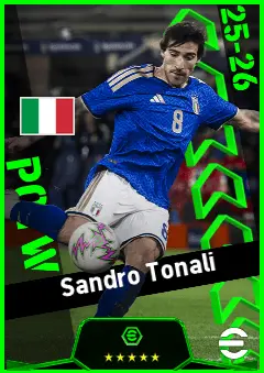 Sandro Tonali eFootball 2026 player card, 95 OVR CMF