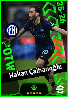 Hakan Çalhanoğlu eFootball 2026 player card, 95 OVR DMF