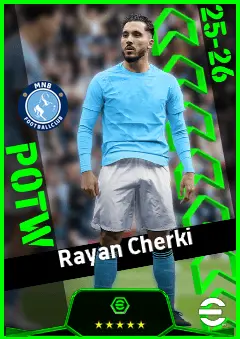 Rayan Cherki eFootball 2026 player card, 95 OVR AMF