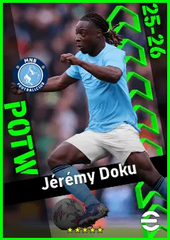 Jérémy Doku eFootball 2026 player card, 96 OVR LWF