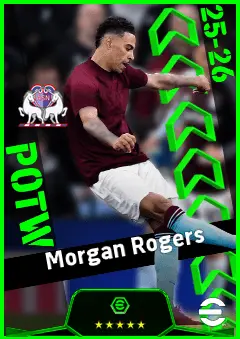Morgan Rogers eFootball 2026 player card, 95 OVR AMF