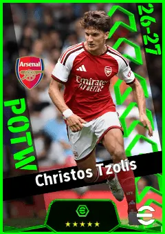 Christos Tzolis eFootball 2026 player card, 93 OVR LWF