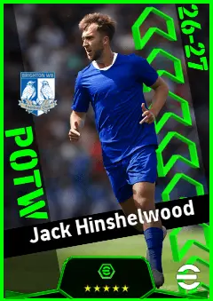 Jack Hinshelwood eFootball 2026 player card, 93 OVR AMF