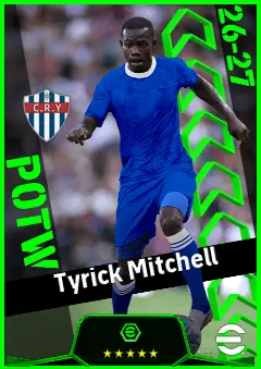 Tyrick Mitchell eFootball 2026 player card, 93 OVR LMF