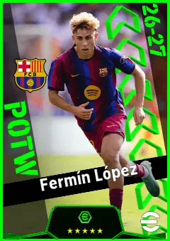Fermín López eFootball 2026 player card, 95 OVR AMF