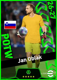 Jan Oblak eFootball 2026 player card, 95 OVR GK