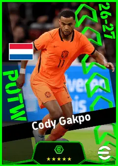 Cody Gakpo eFootball 2026 player card, 95 OVR RWF