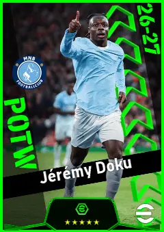 Jérémy Doku eFootball 2026 player card, 96 OVR LWF