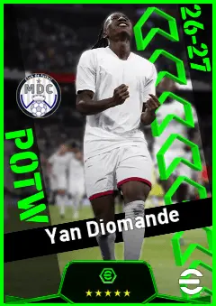 Yan Diomande eFootball 2026 player card, 95 OVR RWF