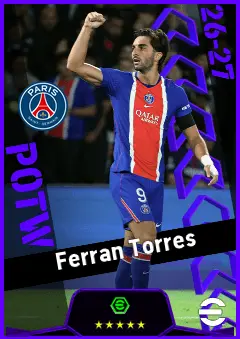 Ferran Torres eFootball 2026 player card, 95 OVR LWF