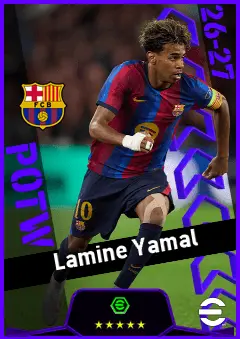 Lamine Yamal eFootball 2026 player card, 97 OVR RWF