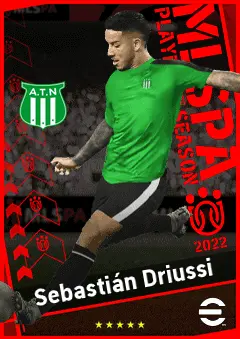 Sebastián Driussi eFootball 2026 player card, 91 OVR LWF