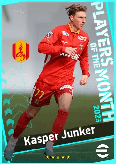 Kasper Junker eFootball 2026 player card, 90 OVR CF