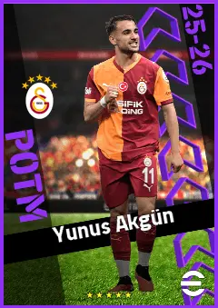 Yunus Akgün eFootball 2026 player card, 91 OVR AMF