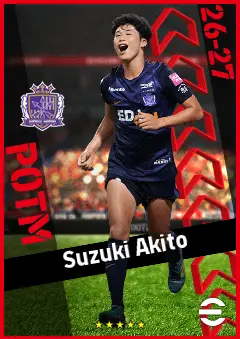Suzuki Akito eFootball 2026 player card, 91 OVR CF