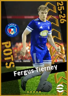 Fergus Tierney eFootball 2026 player card, 92 OVR CF