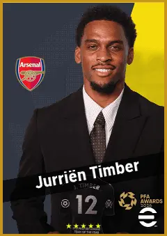 Jurriën Timber eFootball 2026 player card, 95 OVR RB