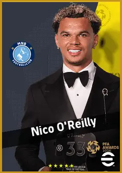 Nico O'Reilly eFootball 2026 player card, 95 OVR LB