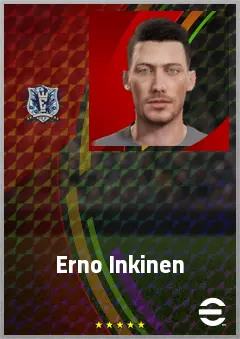 Erno Inkinen eFootball 2026 player card, 77 OVR RWF