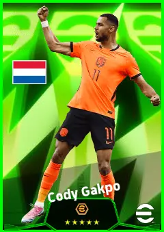 Cody Gakpo eFootball 2026 player card, 95 OVR LWF