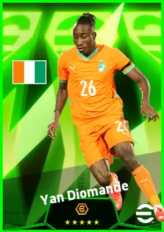 Yan Diomande eFootball 2026 player card, 92 OVR LWF