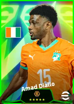 Amad Diallo eFootball 2026 player card, 93 OVR AMF