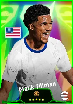 Malik Tillman eFootball 2026 player card, 93 OVR AMF