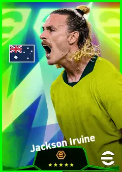Jackson Irvine eFootball 2026 player card, 92 OVR DMF