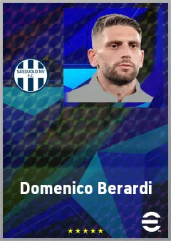 Domenico Berardi eFootball 2026 player card, 77 OVR RWF