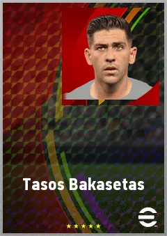 Tasos Bakasetas eFootball 2026 player card, 74 OVR AMF