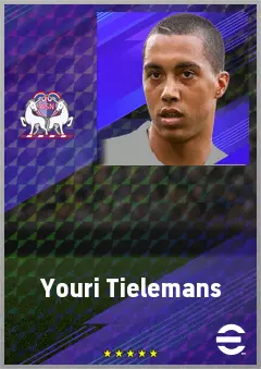 Youri Tielemans eFootball 2026 player card, 77 OVR CMF