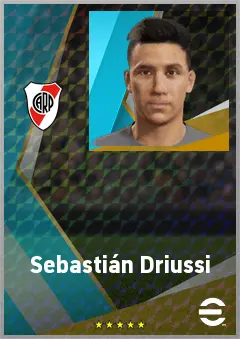 Sebastián Driussi eFootball 2026 player card, 75 OVR CF