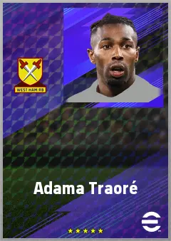 Adama Traoré eFootball 2026 player card, 74 OVR RWF