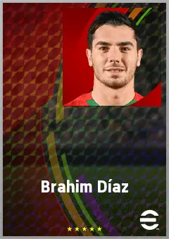 Brahim Díaz eFootball 2026 player card, 77 OVR RWF