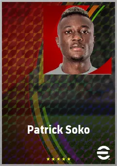 Patrick Soko eFootball 2026 player card, 72 OVR RWF
