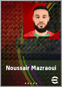 Noussair Mazraoui eFootball 2026 player card, 77 OVR RB
