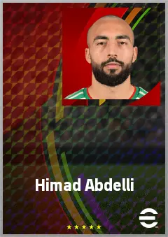 Himad Abdelli eFootball 2026 player card, 74 OVR AMF