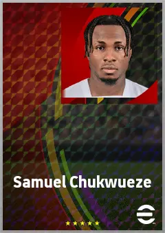 Samuel Chukwueze eFootball 2026 player card, 76 OVR RWF