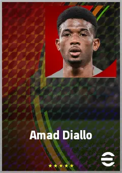 Amad Diallo eFootball 2026 player card, 75 OVR RWF