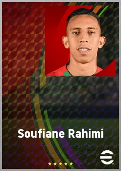 Soufiane Rahimi eFootball 2026 player card, 72 OVR LWF