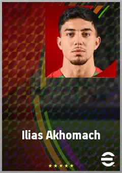 Ilias Akhomach eFootball 2026 player card, 73 OVR RWF