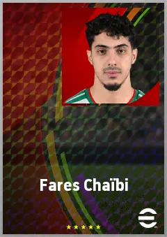 Fares Chaïbi eFootball 2026 player card, 74 OVR AMF