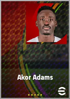 Akor Adams eFootball 2026 player card, 73 OVR CF