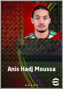 Anis Hadj Moussa eFootball 2026 player card, 72 OVR RWF