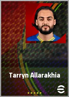 Tarryn Allarakhia eFootball 2026 player card, 62 OVR LWF
