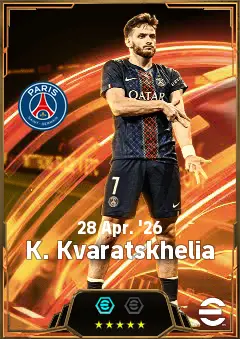 K. Kvaratskhelia eFootball 2026 player card, 86 OVR LWF